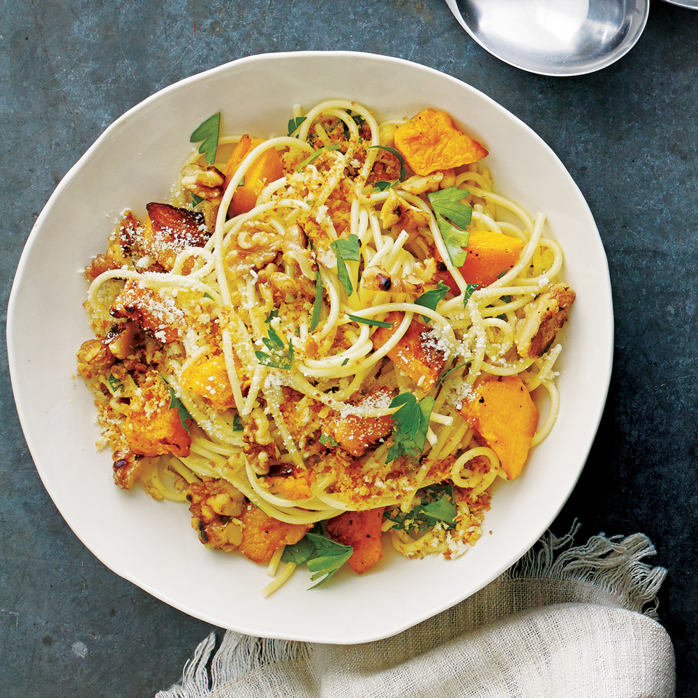 Spaghetti with Squash, Walnuts and Parmesan