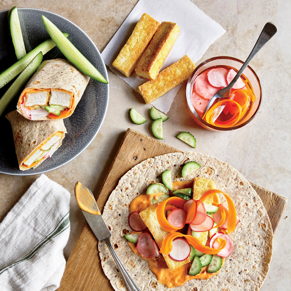 Tofu Banh Mi Wraps with Quick-Pickled Carrots and Radishes 