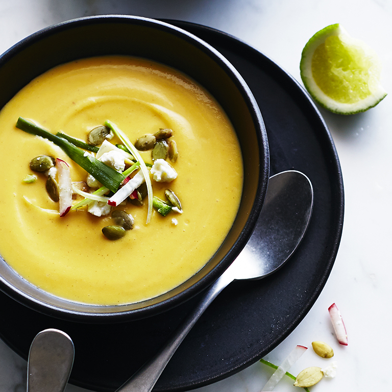 Creamy Squash Soup with Salad Topping 