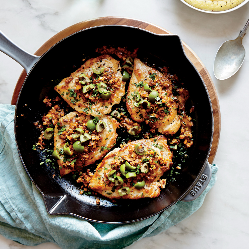 Flattened Chicken with Almond and Paprika Vinaigrette