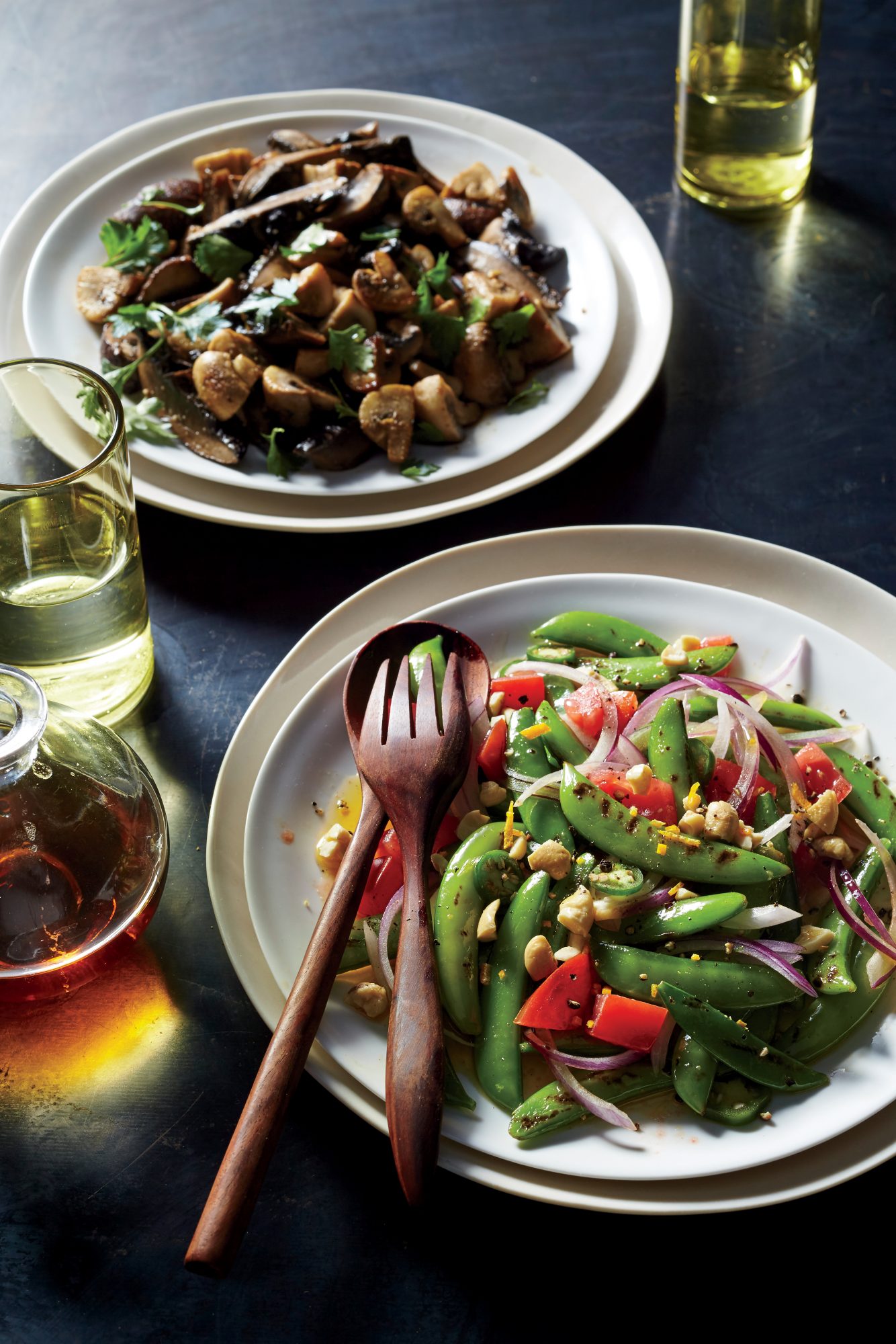 Blistered Snap Peas with Fish Sauce Vinaigrette, Roasted Cashews, and Basil
