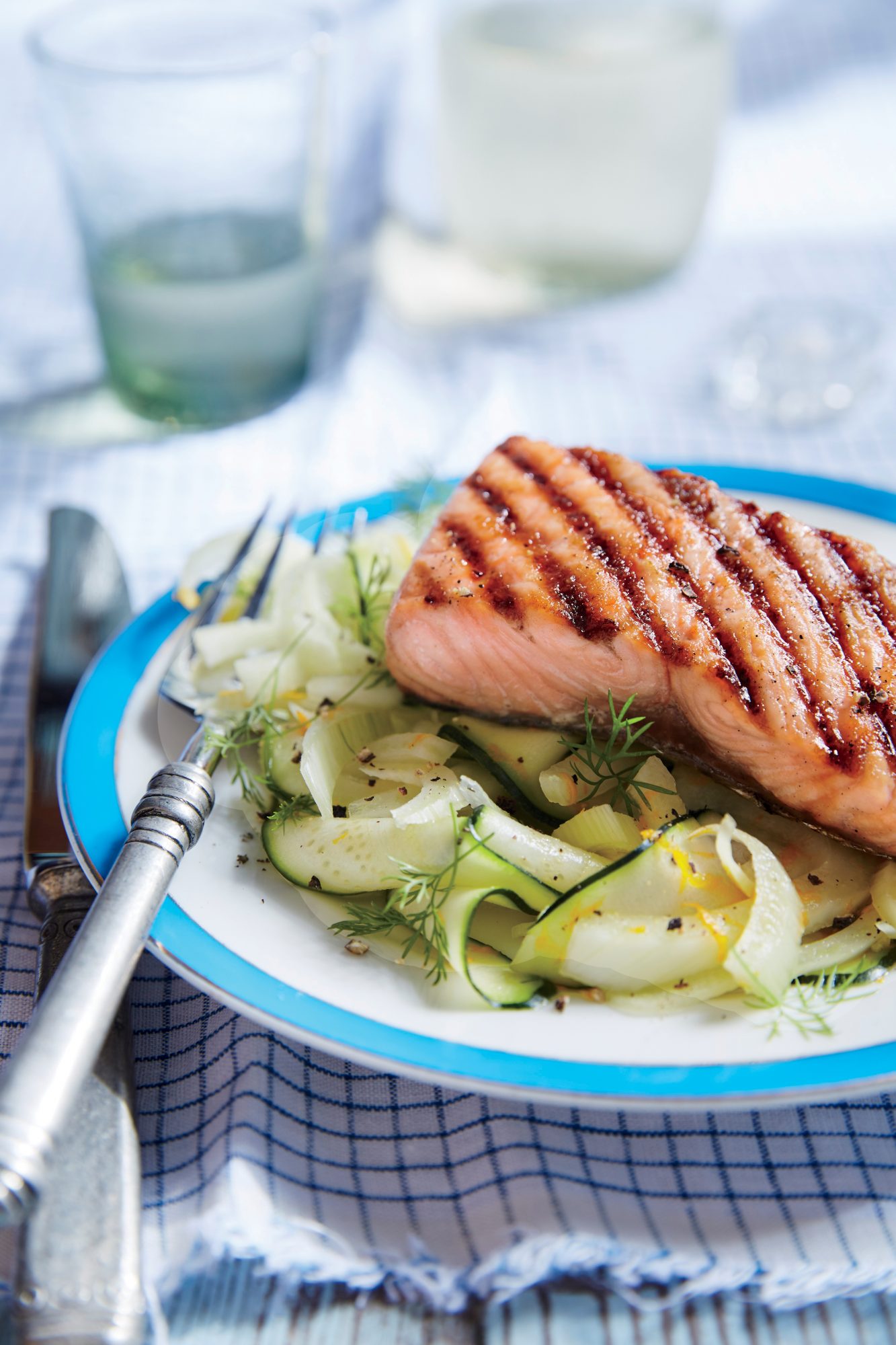 Brown Sugar-Grilled Salmon with Zucchini and Fennel Noodles 