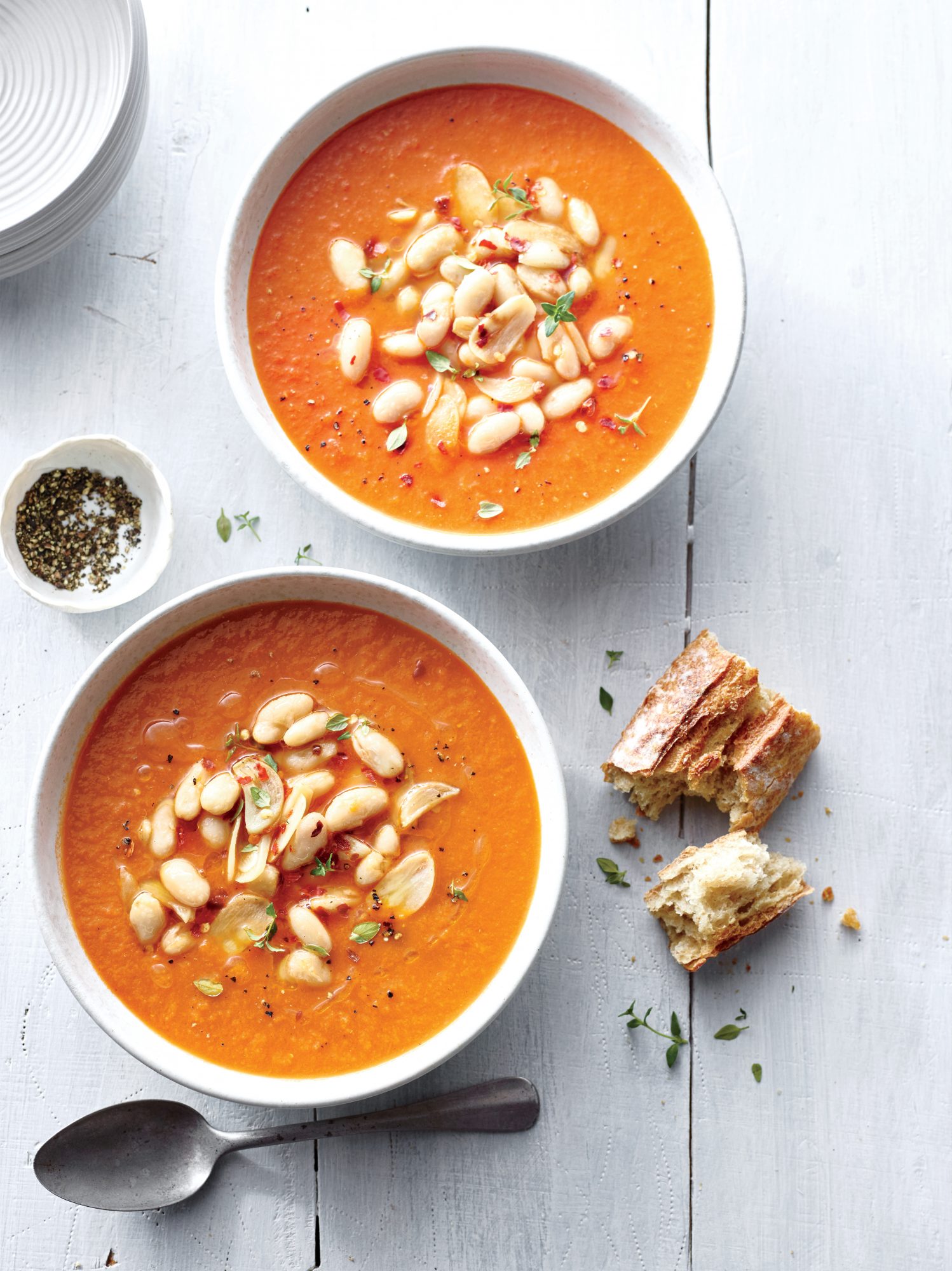 Silky Tomato Soup with White Beans and Garlic Oil