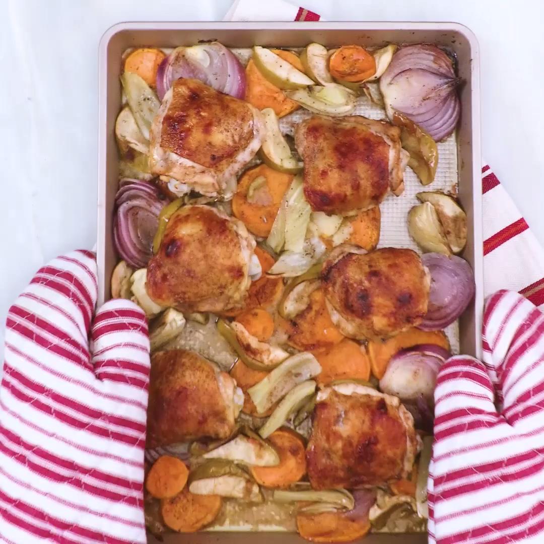 Five Spice Chicken Thighs with Apples and Sweet Potatoes