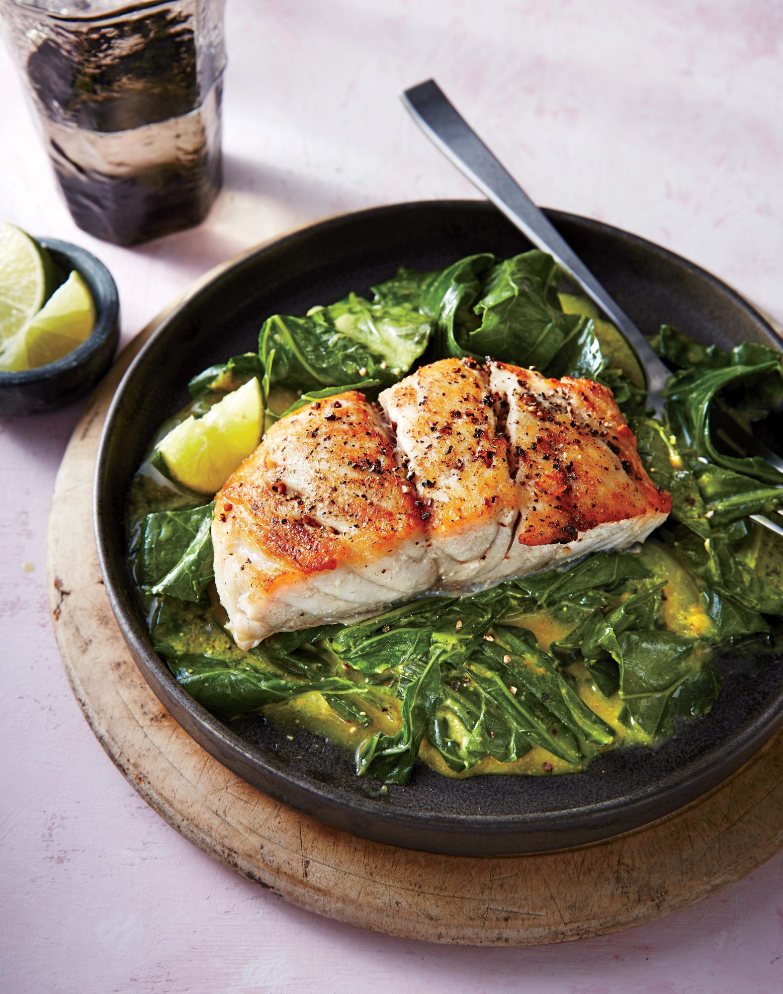 Saut&eacute;ed Snapper with Curried Greens