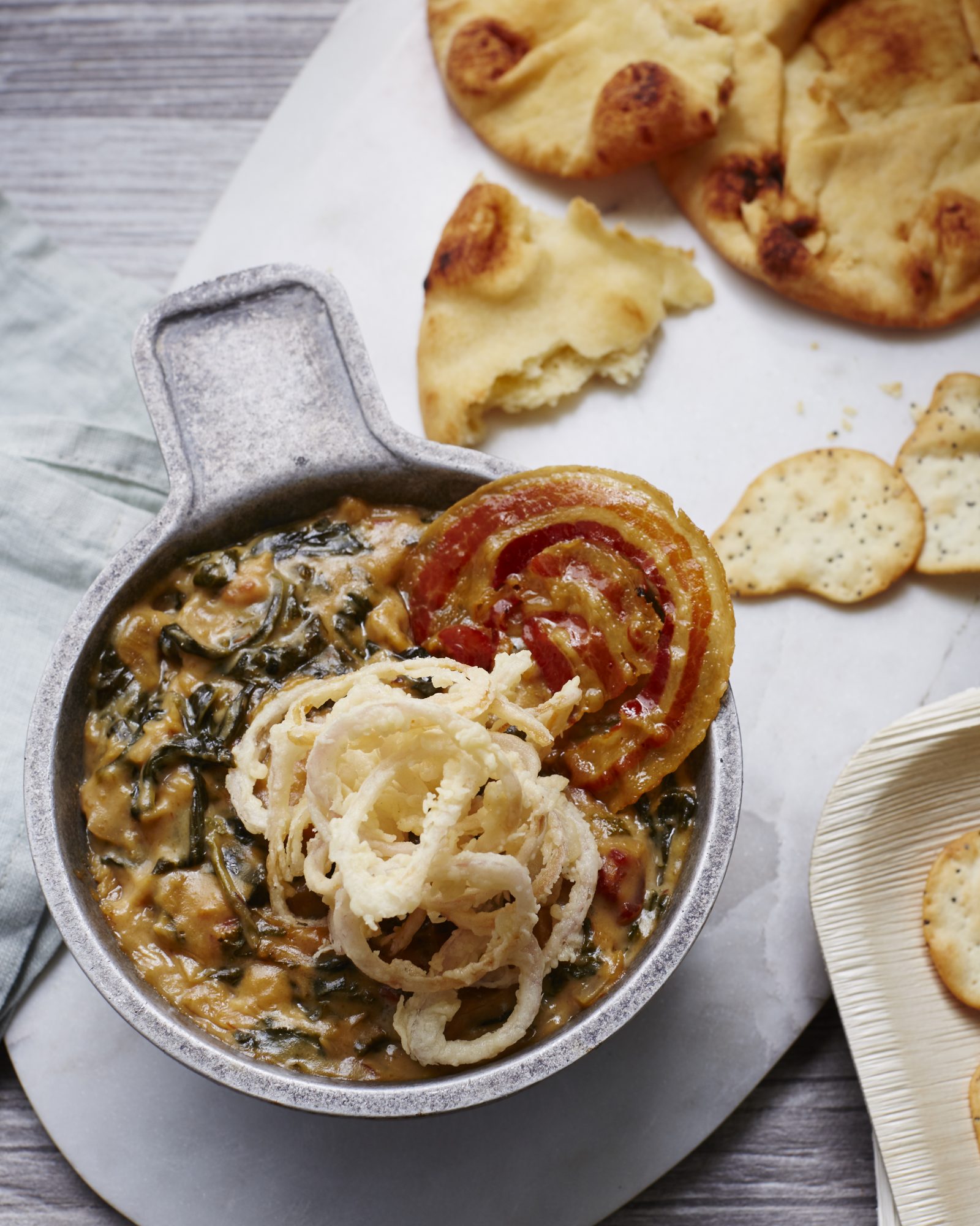 Three-Cheese Spinach and Caramelized Onion Dip