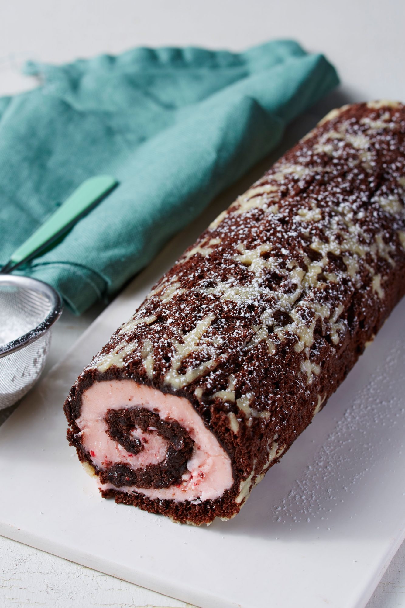 Chocolate and Peppermint Snowflake Roulade