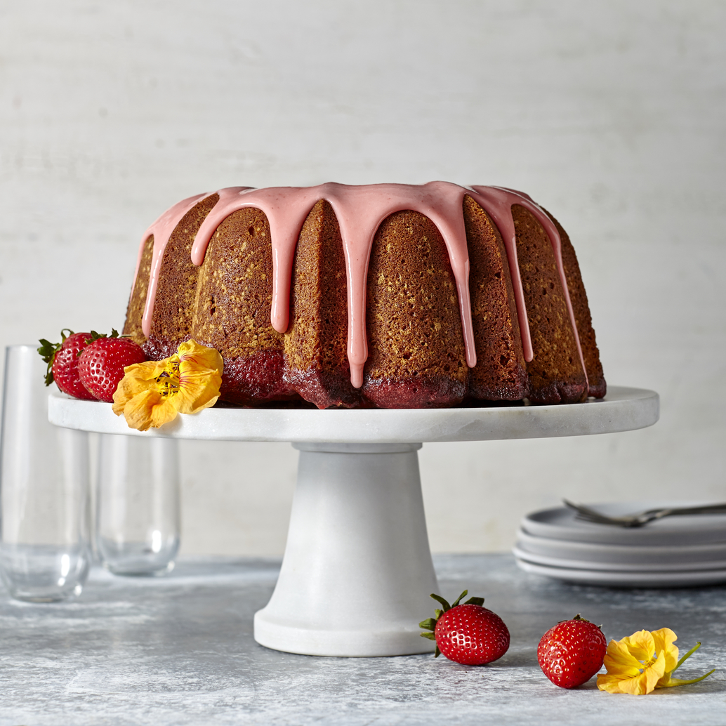 Strawberry Poke Pound Cake with Strawberry Glaze