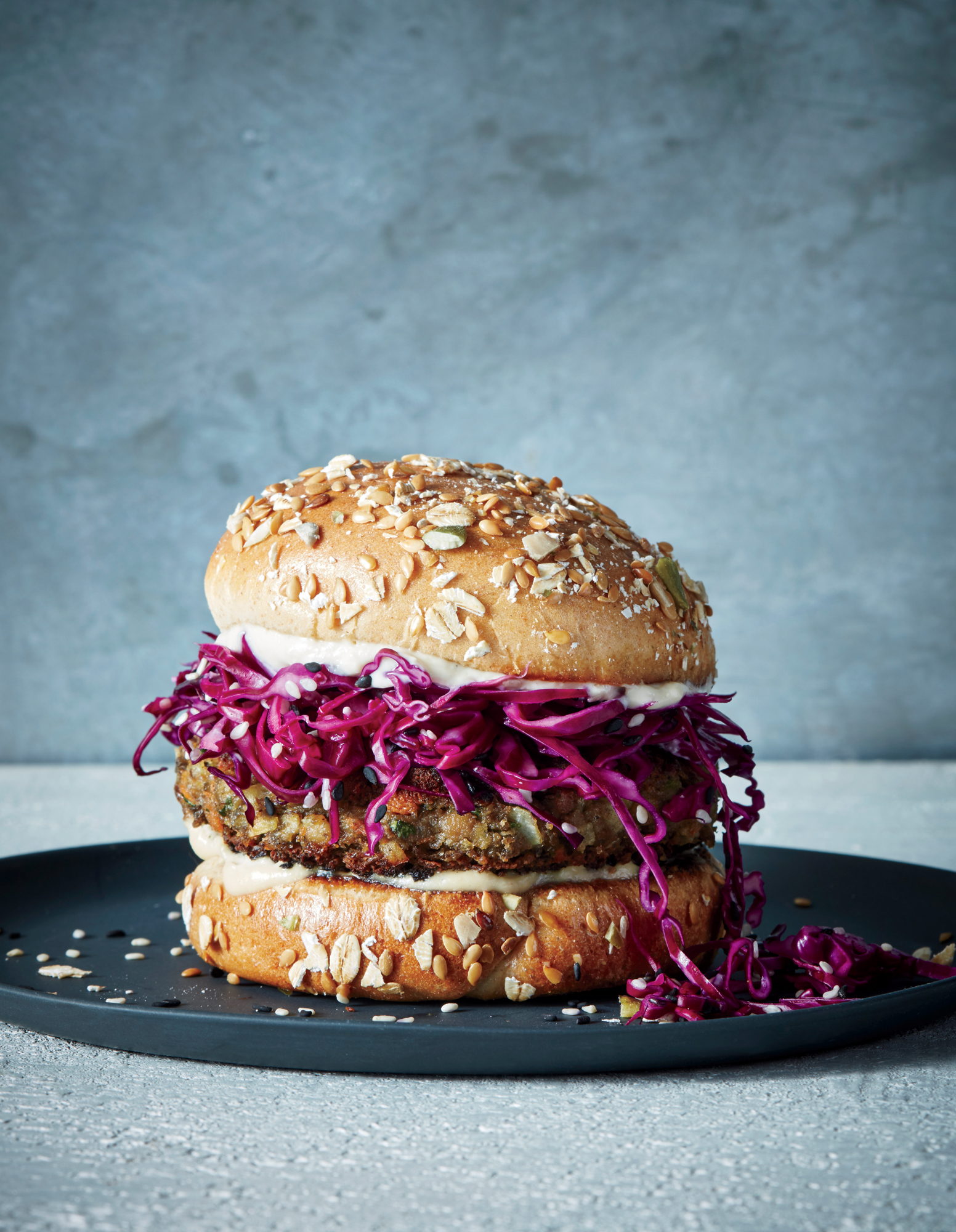 Lentil-Tahini Burgers with Pickled Cabbage