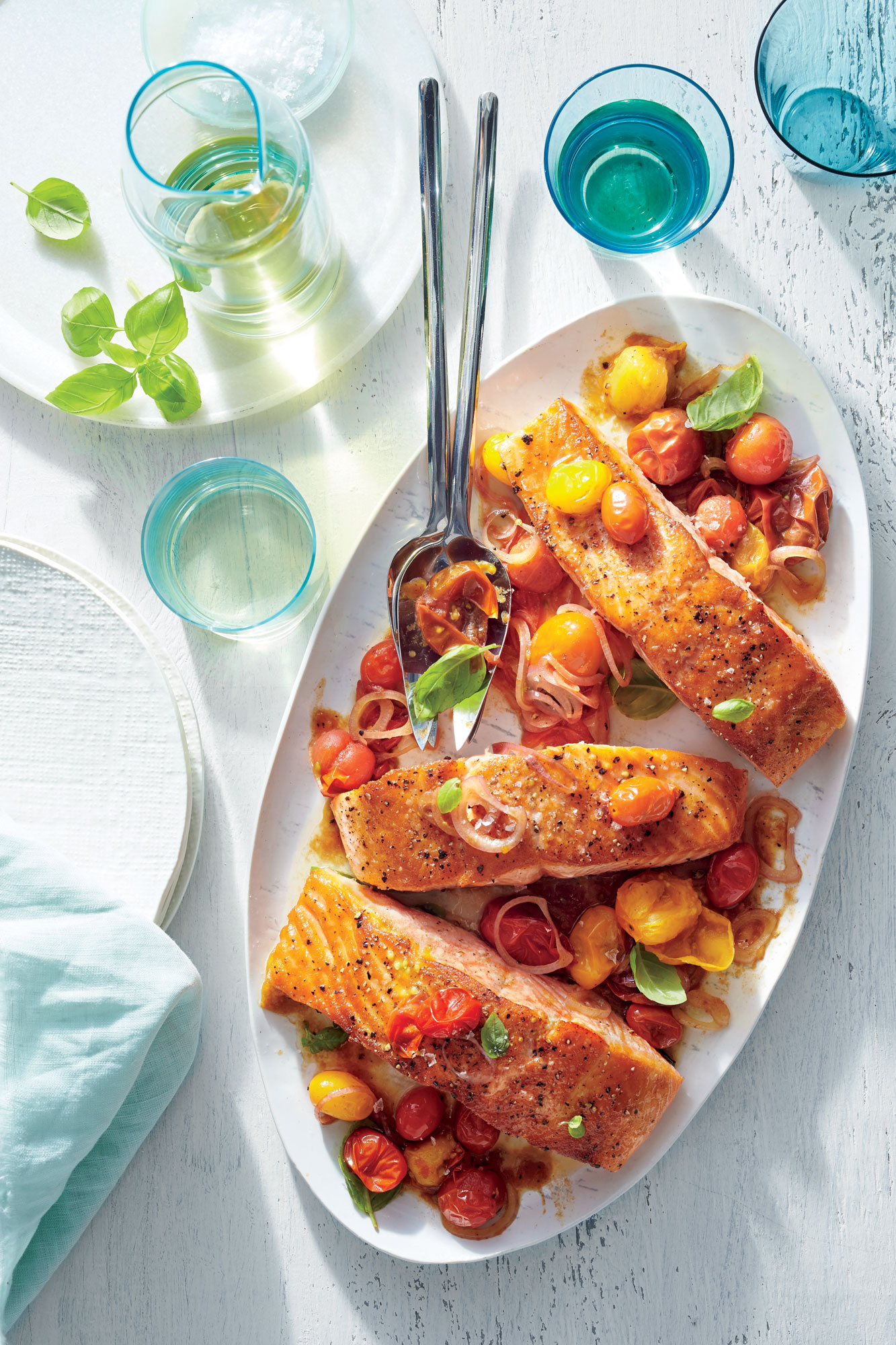 Seared Salmon with Balsamic-Blistered Tomatoes