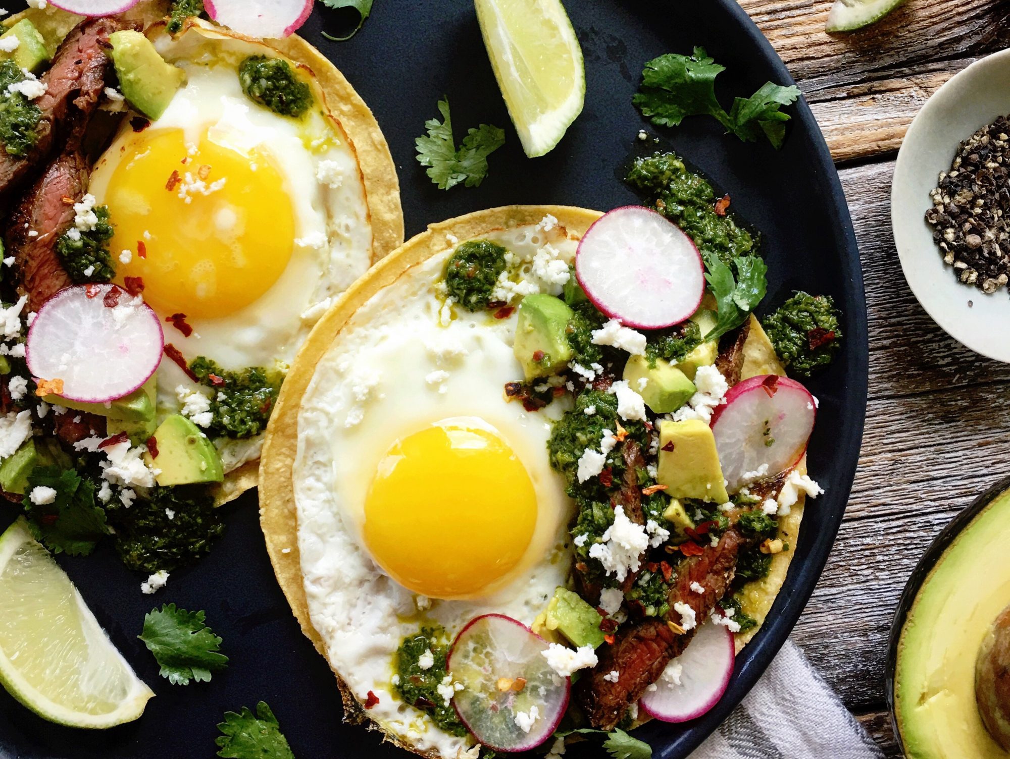 Steak and Fried Egg Breakfast Tacos with Chimichurri 