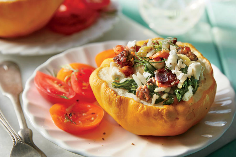 Stuffed Pattypan Squash with Beef and Feta
