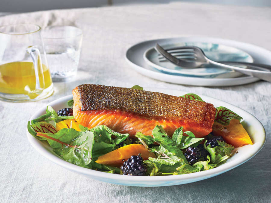 ck- Seared Salmon Salad with Beets and Blackberries