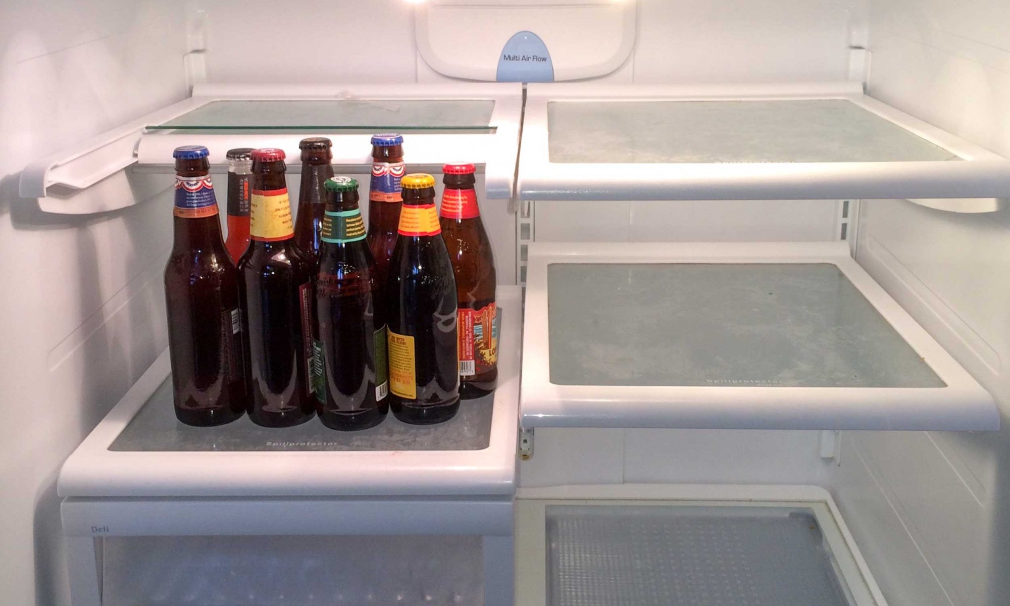 Bottles of beer in fridge