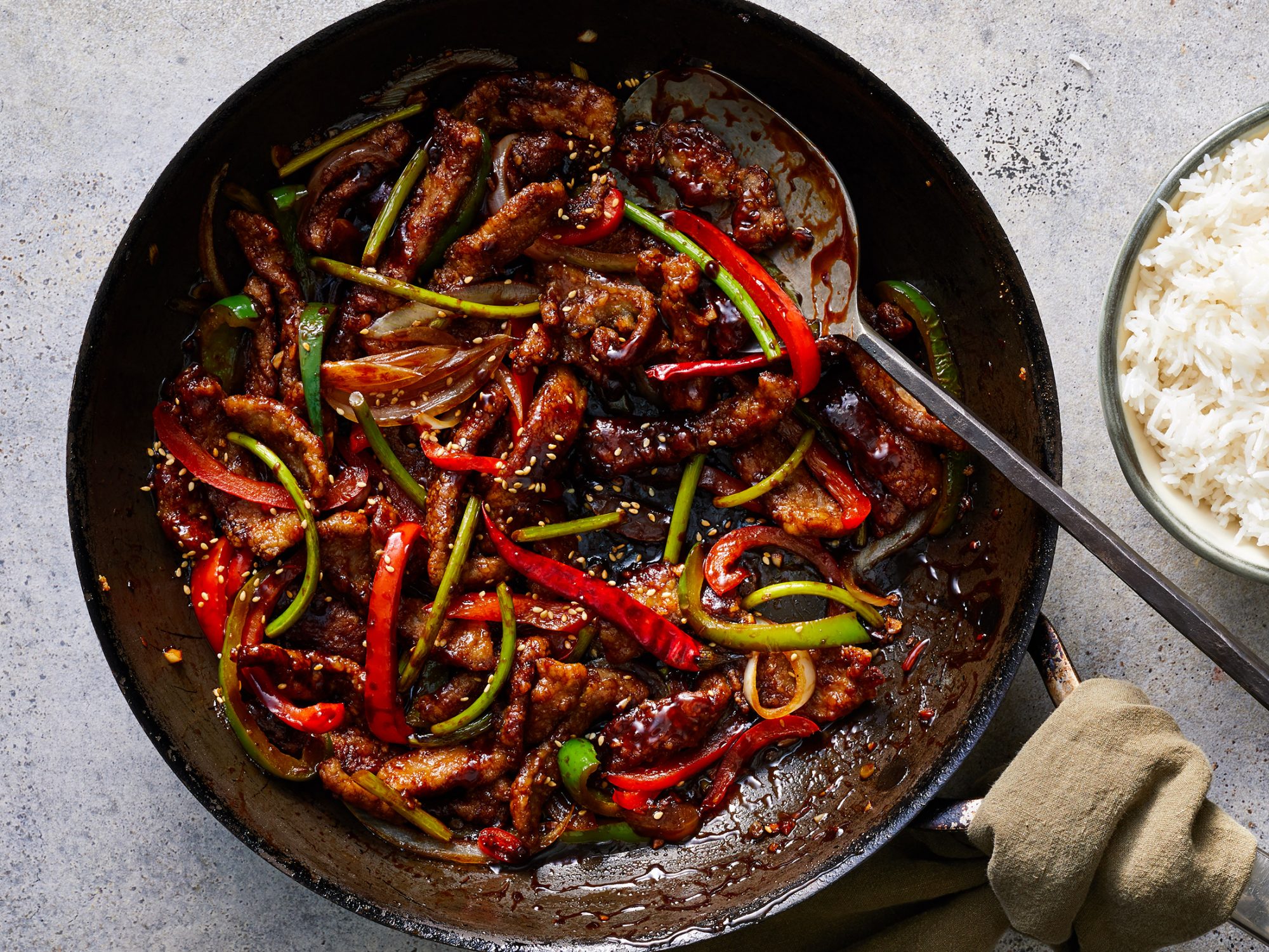 Szechuan Beef with Garlic Scapes 