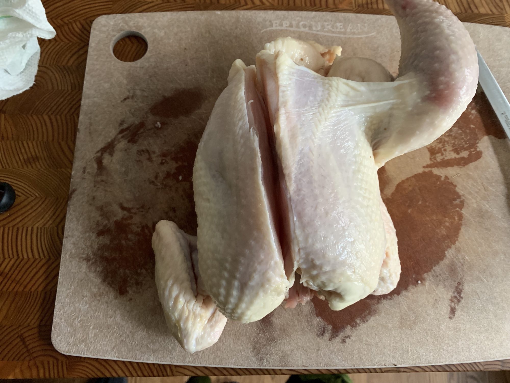 Cutting Chicken halved