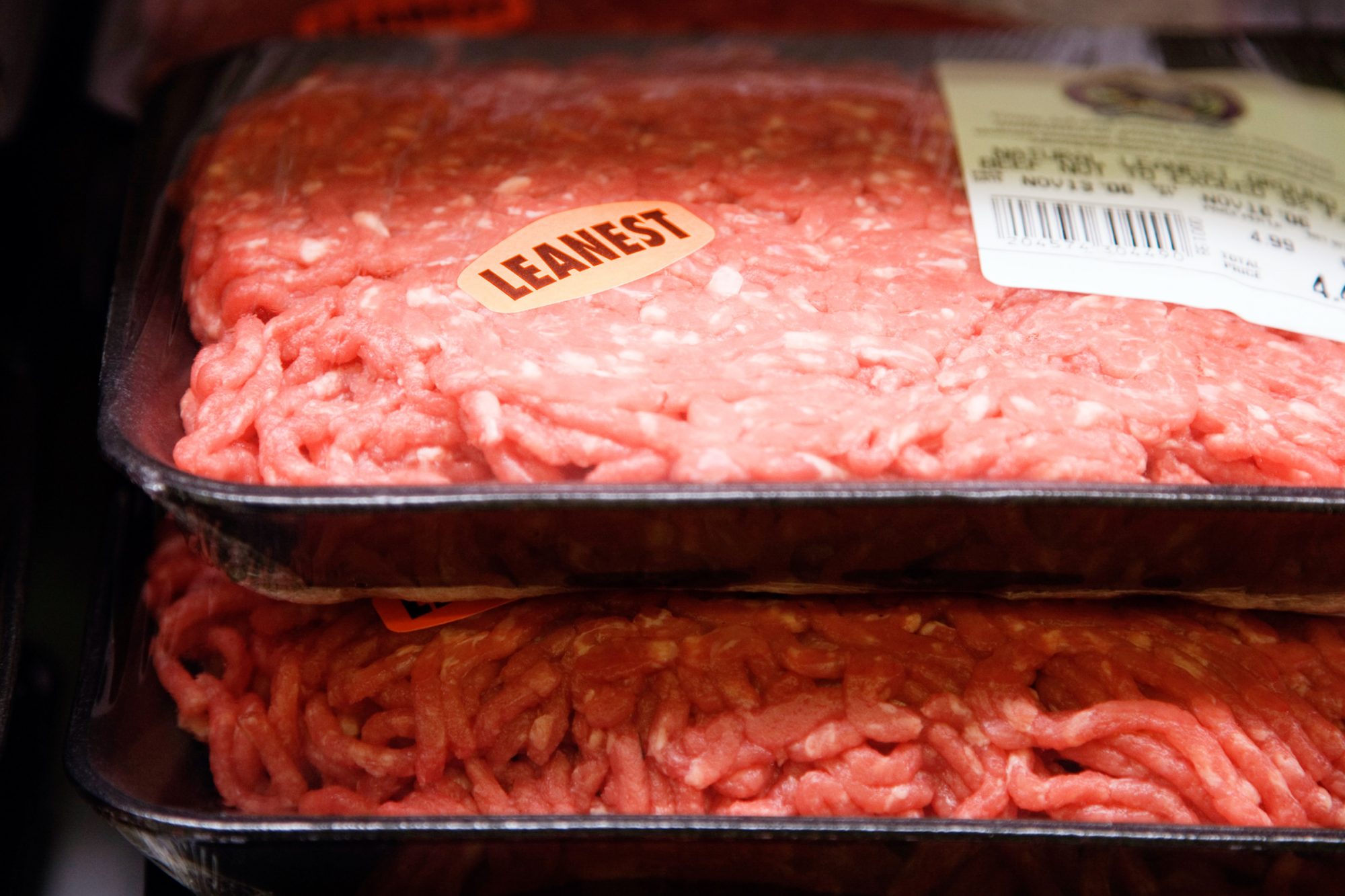 Ground beef in supermarket, close-up