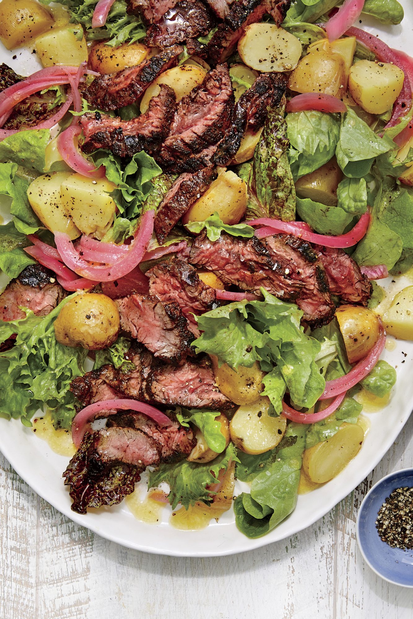 Grilled Steak Salad with Potatoes and Pickled Red Onion