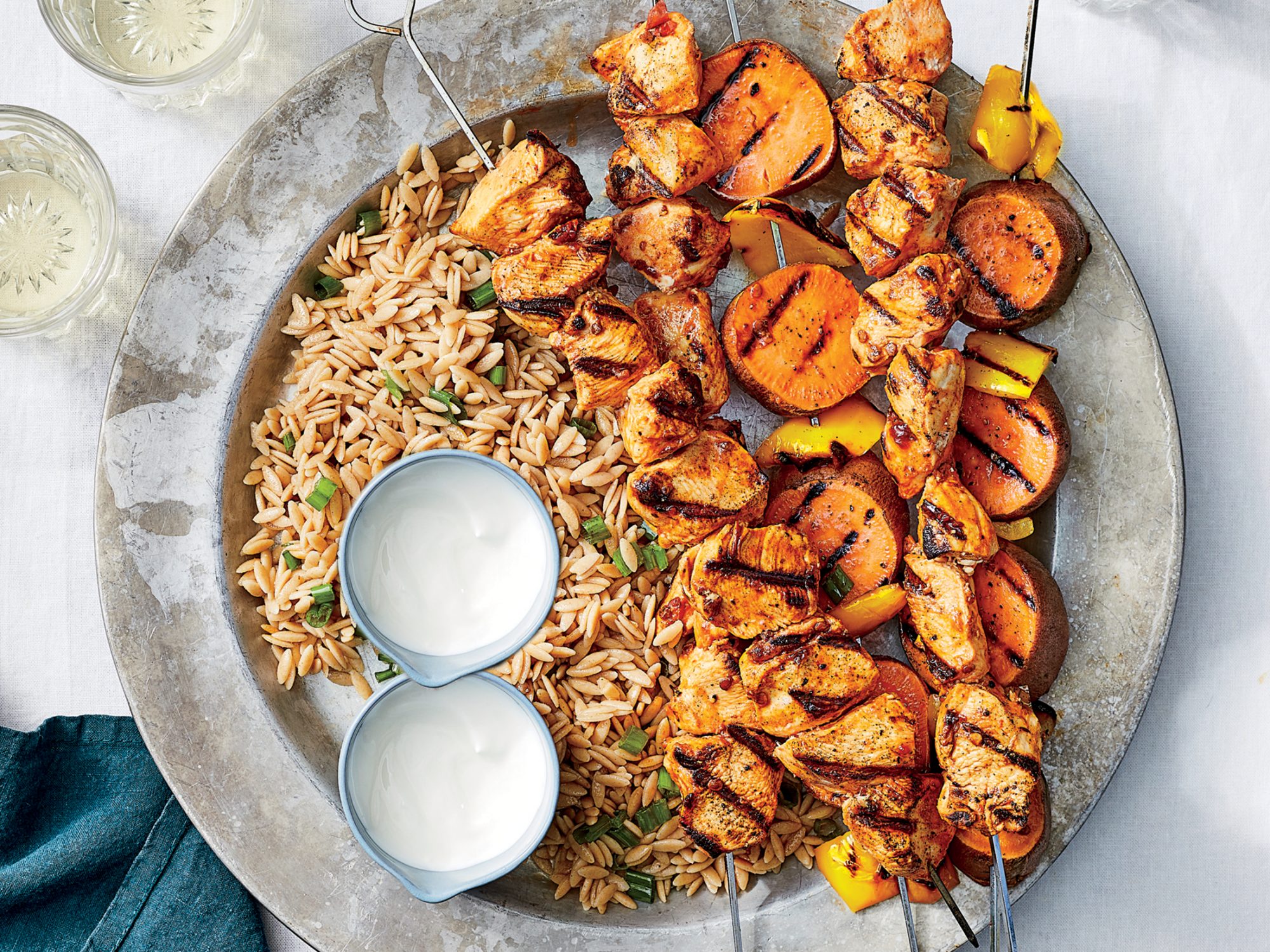 Chicken and Vegetable Kebabs With Orzo
