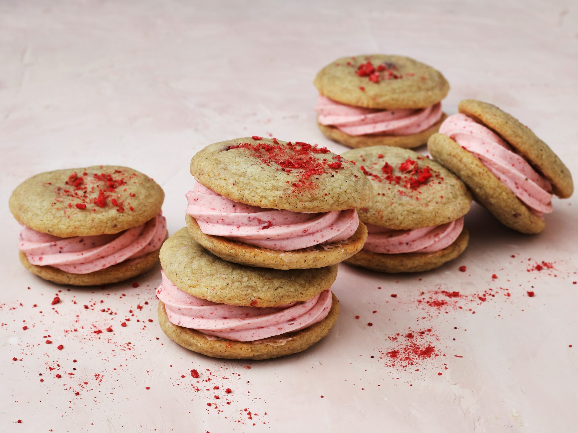 Cake Mix Sandwich Cookies with Strawberry Buttercream
