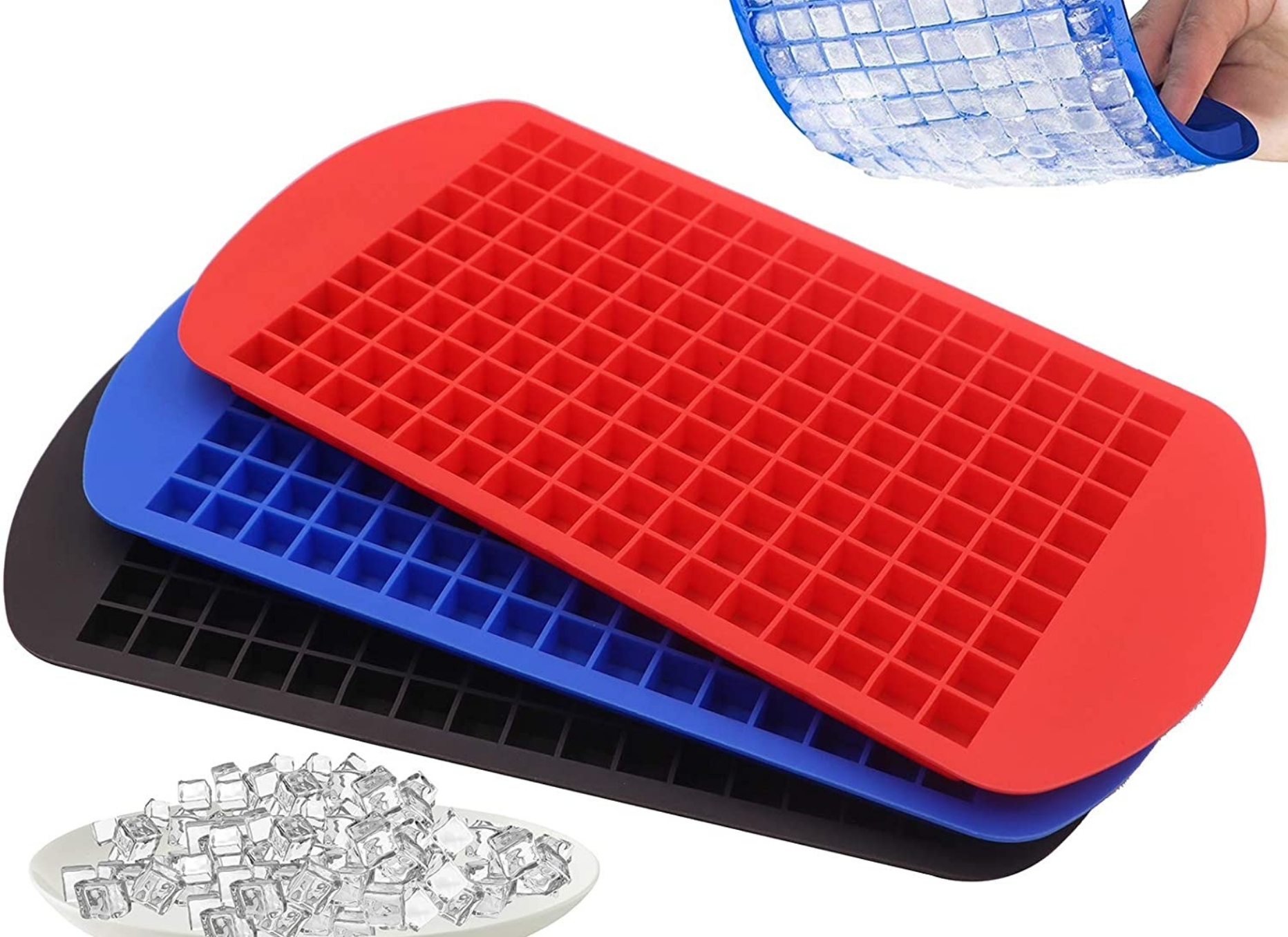 Creates Perfect Ice for Water Bottles 2 Mini Ice Cube Trays with Lids Great Size for Small Dorm Freezers Campers and RVs with No Spill Covers by Bluamour Blue 