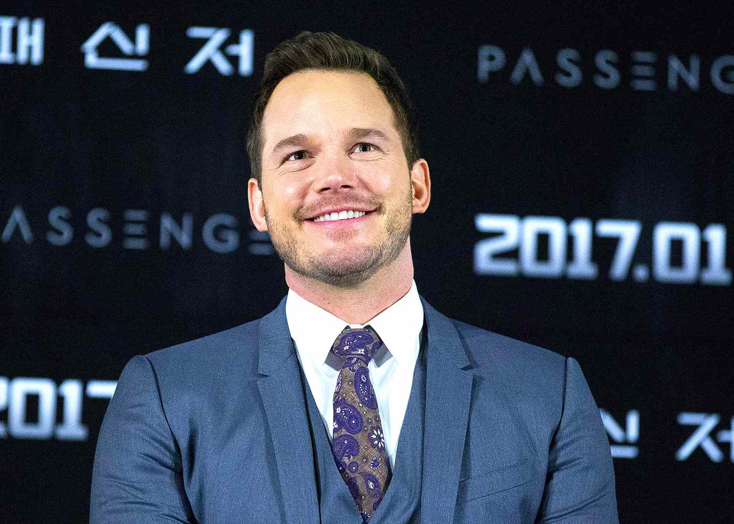 SEOUL, SOUTH KOREA - DECEMBER 16: Actor Chris Pratt attends the press conference for "Passengers" at CGV on December 16, 2016 in Seoul, South Korea. The film will open on January 05, 2017 in South Korea. (Photo by Han Myung-Gu/WireImage)