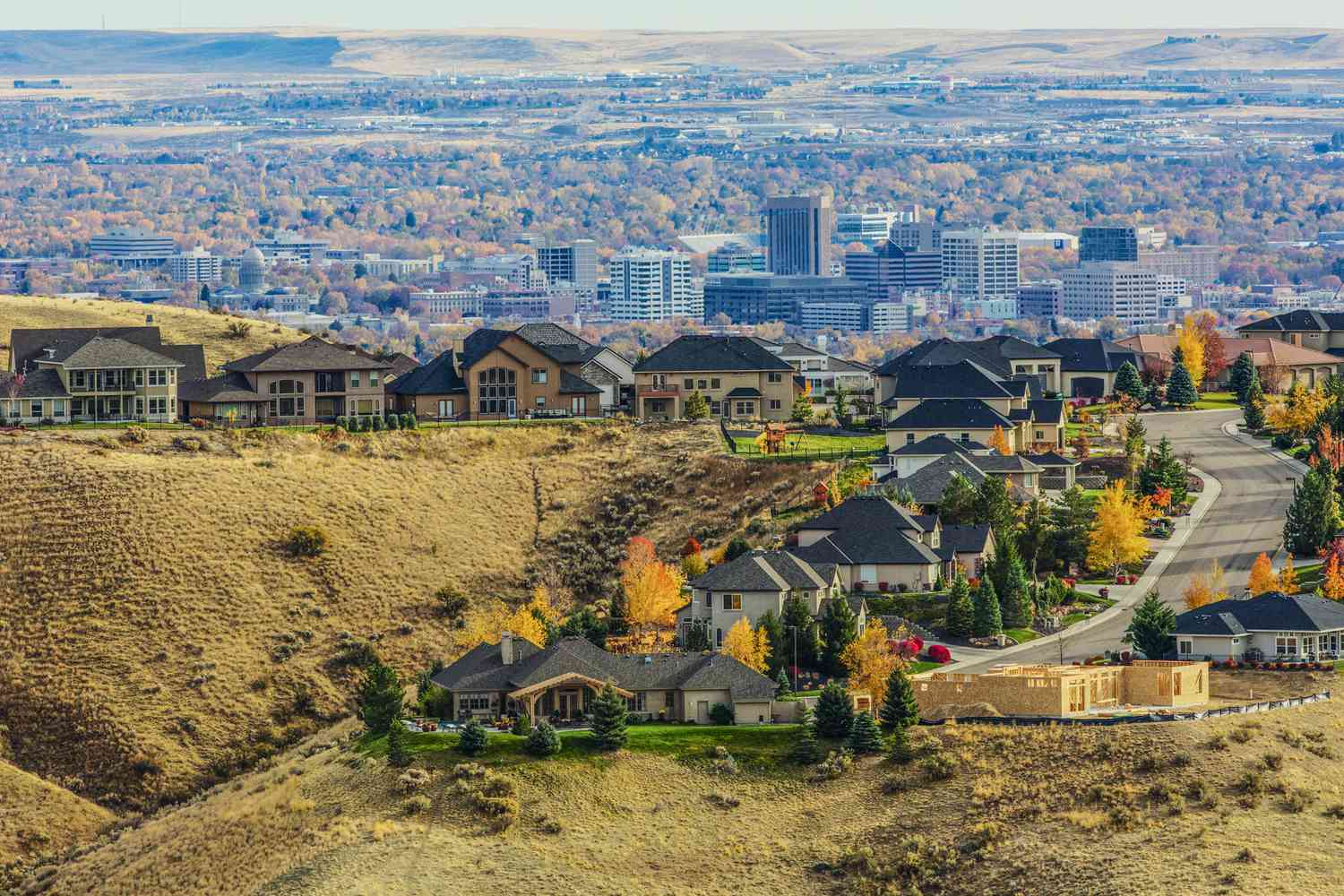 Aerial view of suburban landscape, Boise, Idaho, United States