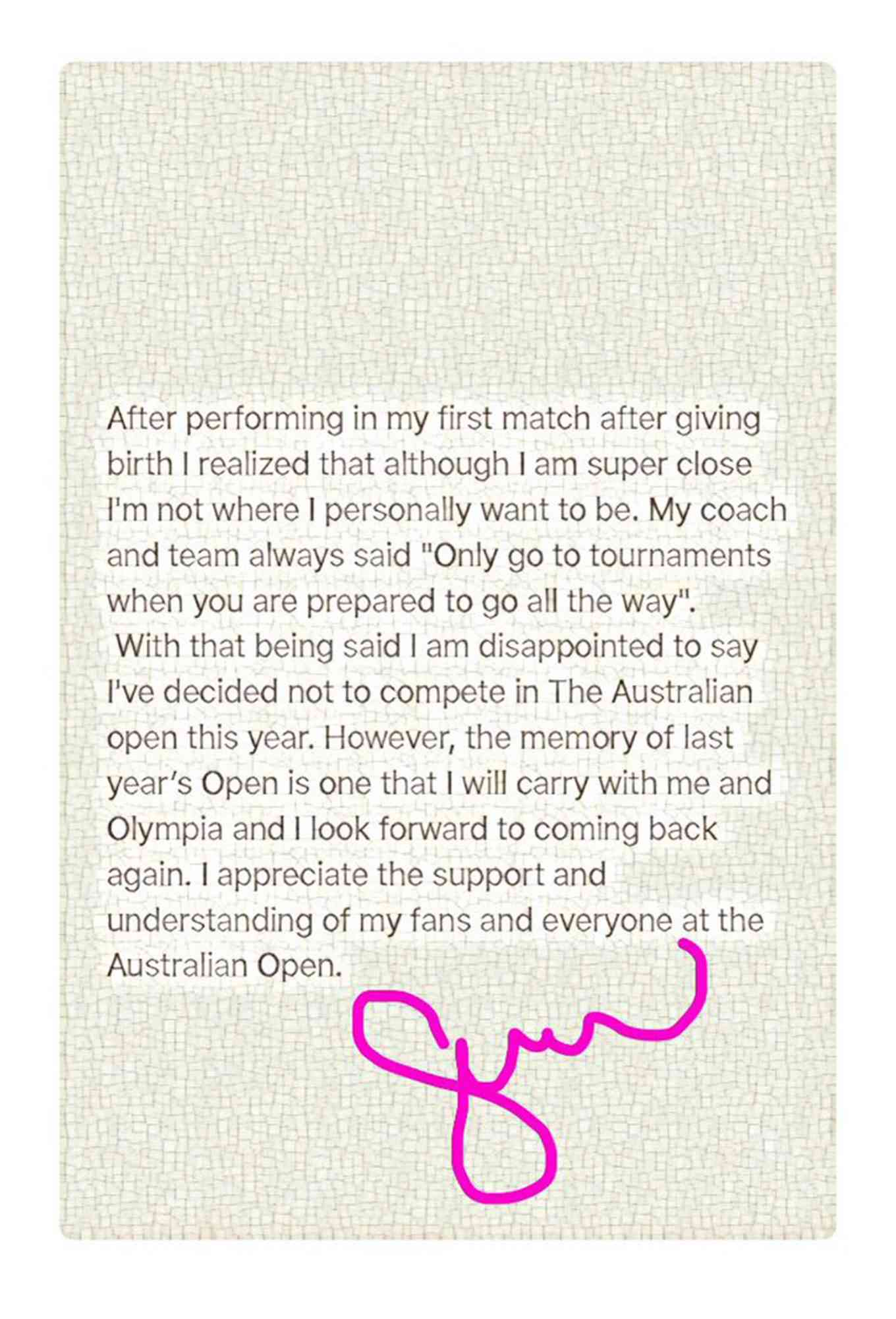 Serena Williams statement