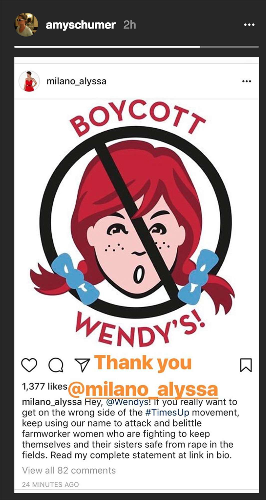 boycott Wendy'sCredit: Amy Schumer/Instagram