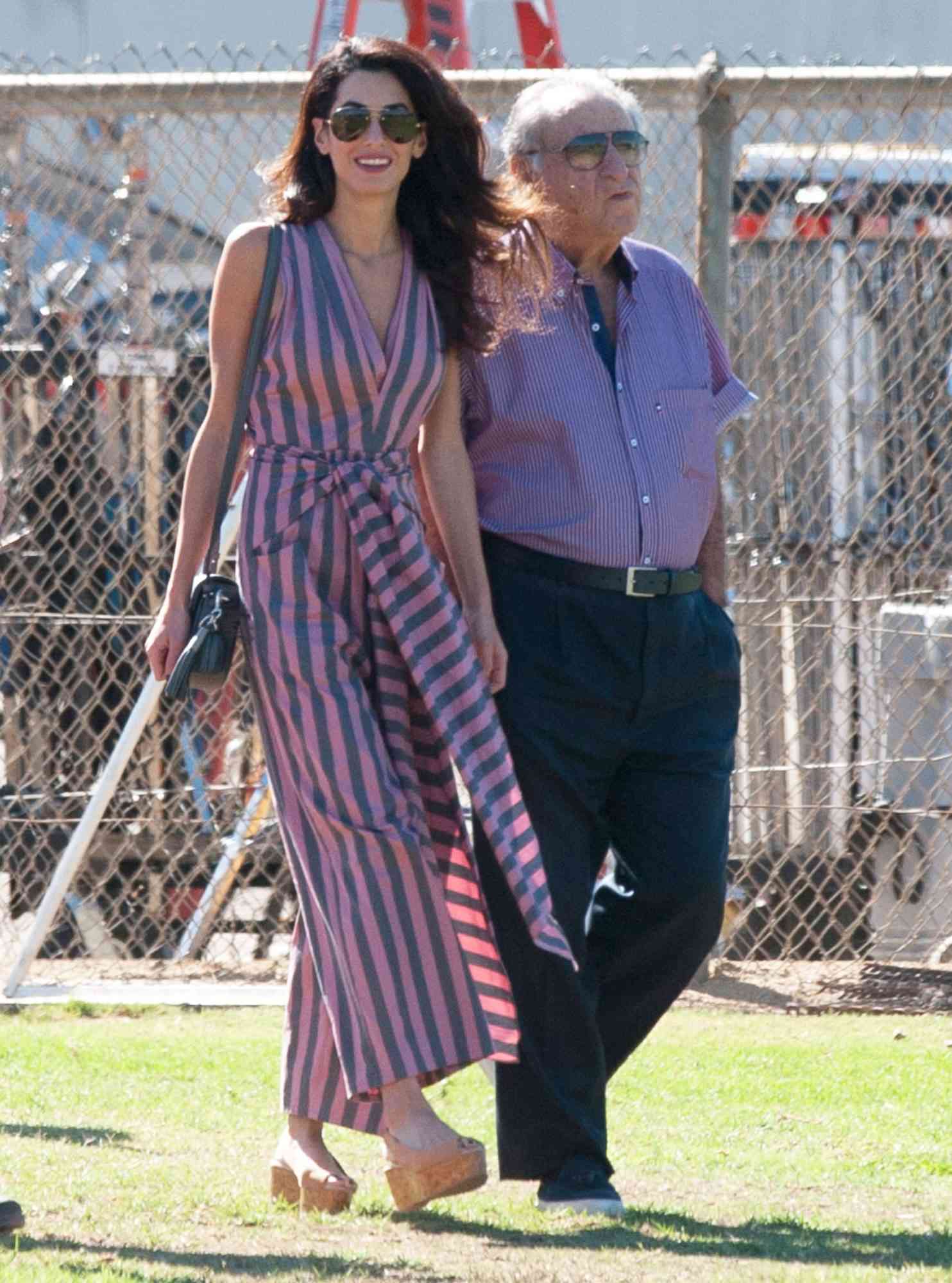 George Clooney and Amal Clooney and her Father on Set of Suburbicon.
