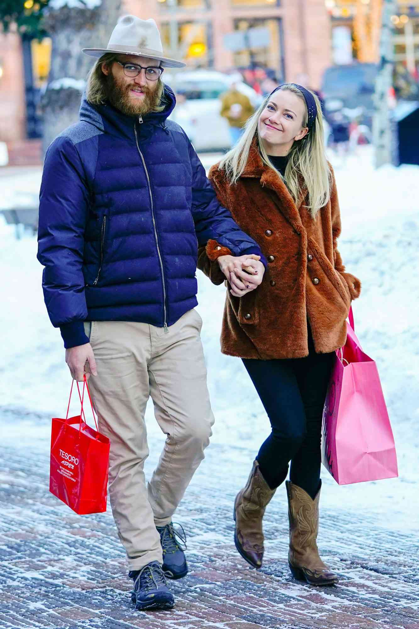 EXCLUSIVE: Wyatt Russell goes shopping in Aspen with girlfriend Meredith Hagner