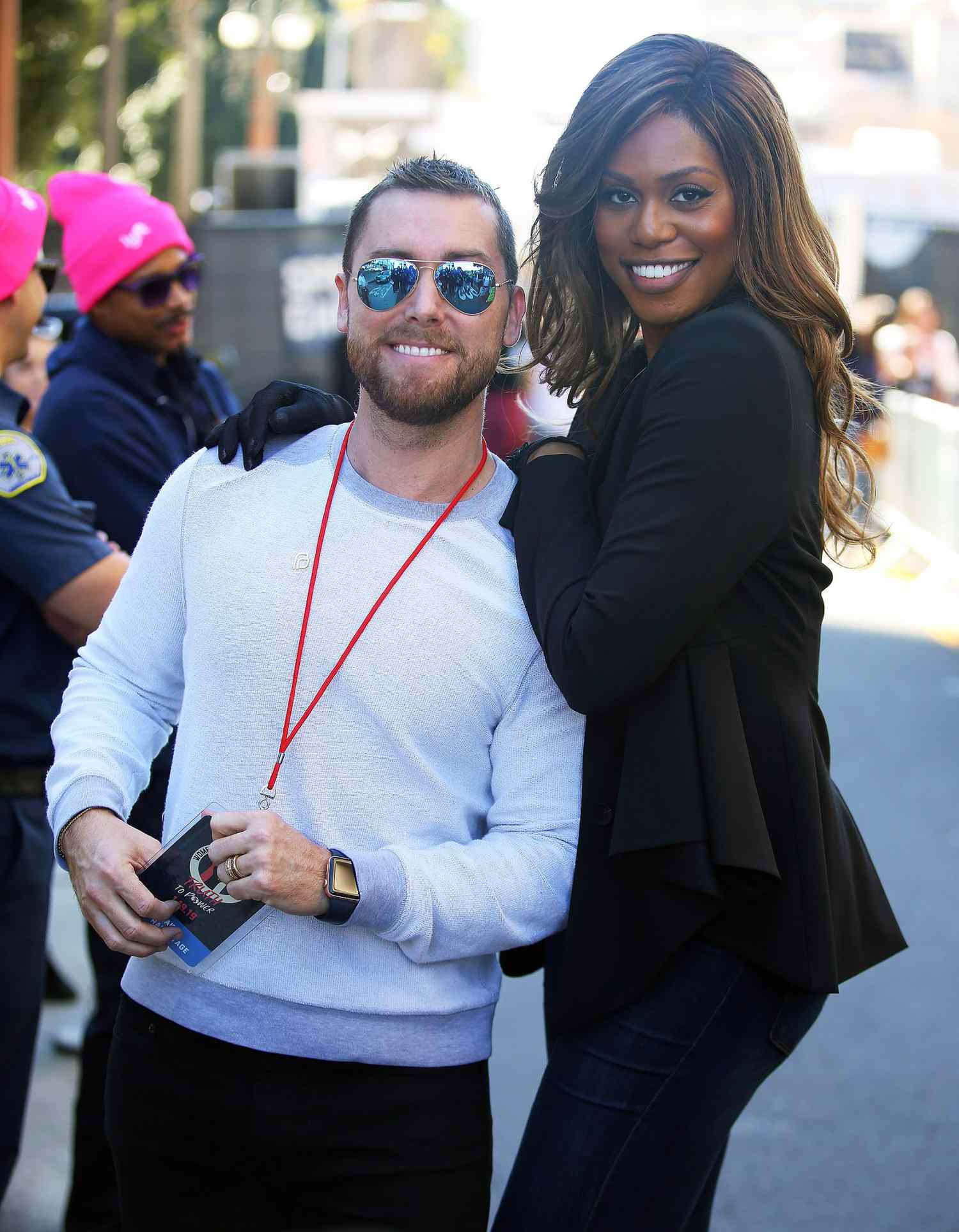 Lance Bass And Laverne Cox Are Seen At 2019 Women's March In Los Angeles
