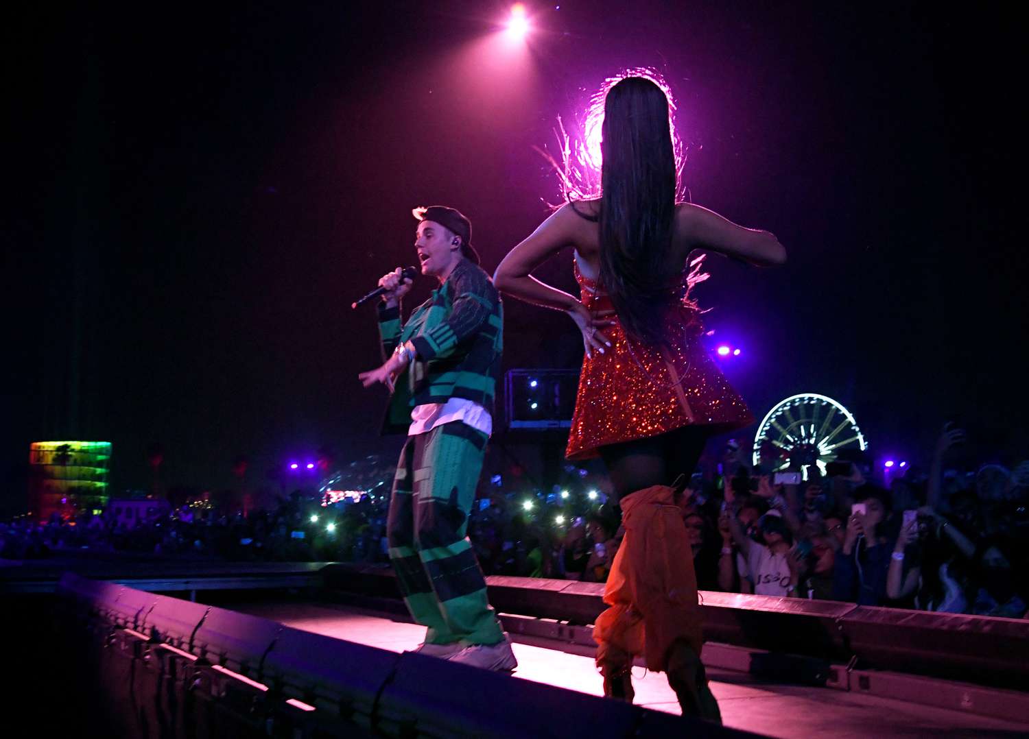Bieber performs with Ariana Grande at Coachella