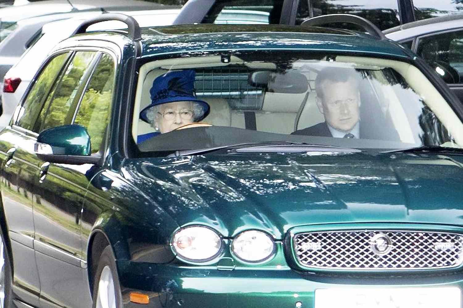 Queen Elizabeth II driving on public road, Windsor, Berkshire, UK - 07 May 2017