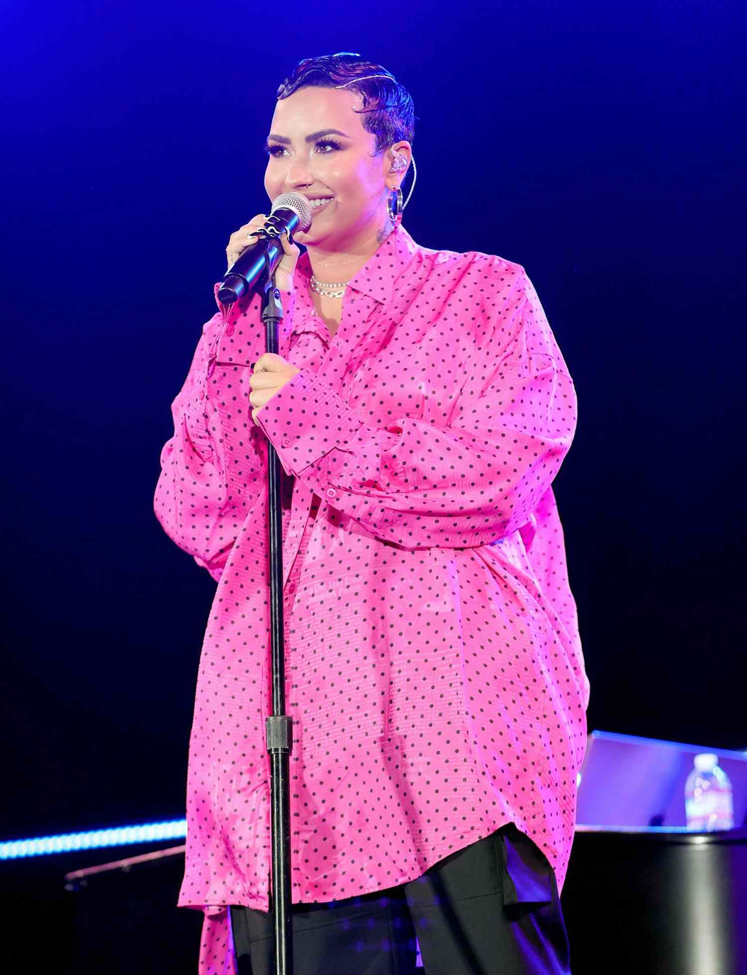 Demi Lovato performs onstage during the OBB Premiere Event for YouTube Originals Docuseries "Demi Lovato: Dancing With The Devil" at The Beverly Hilton on March 22, 2021