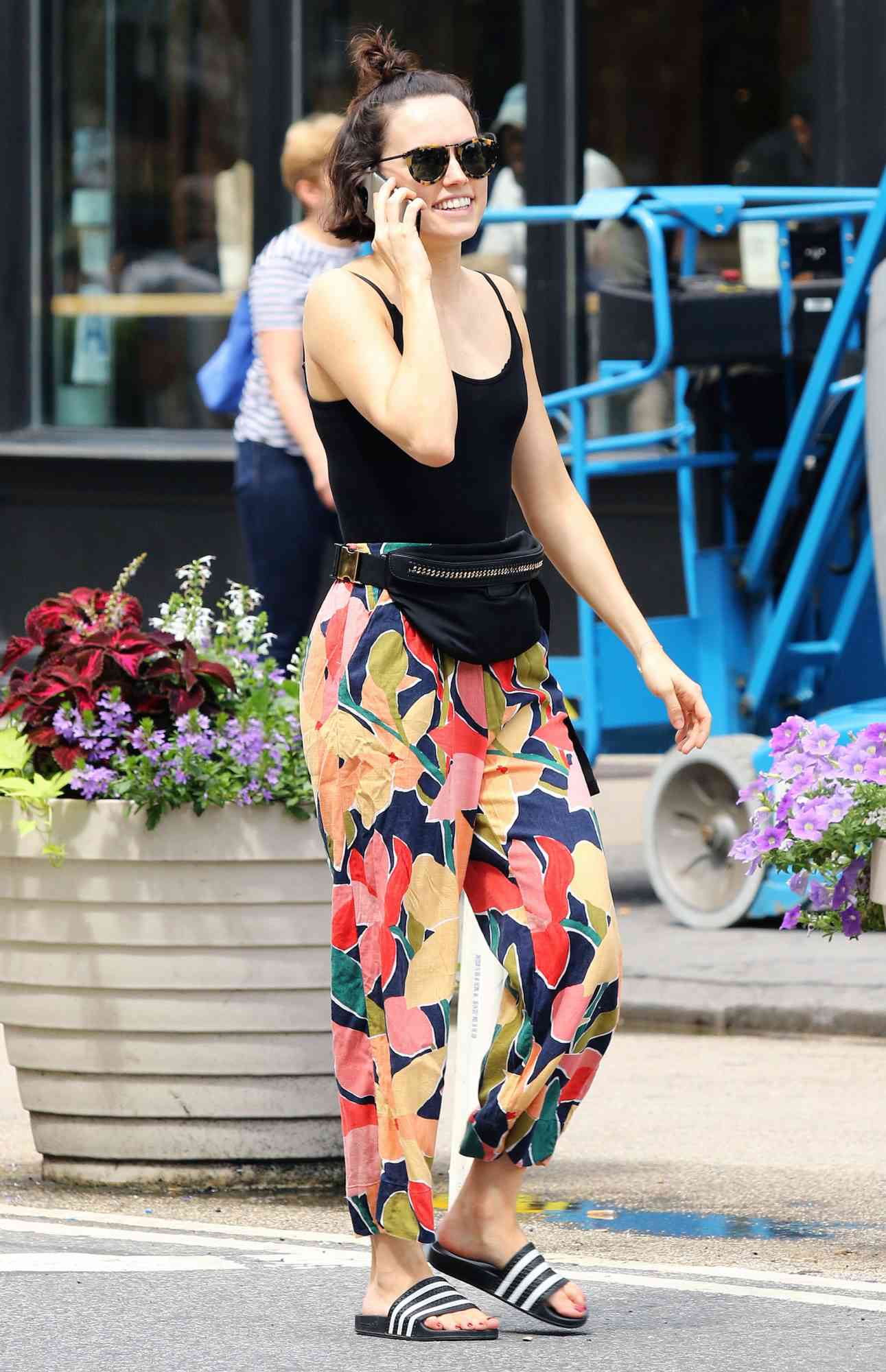 "Star Wars" Star Daisy Ridley Is All Smiles In Colorful Pants, Tank Top, And Flip Flops While Showing Engagement Ring In New York