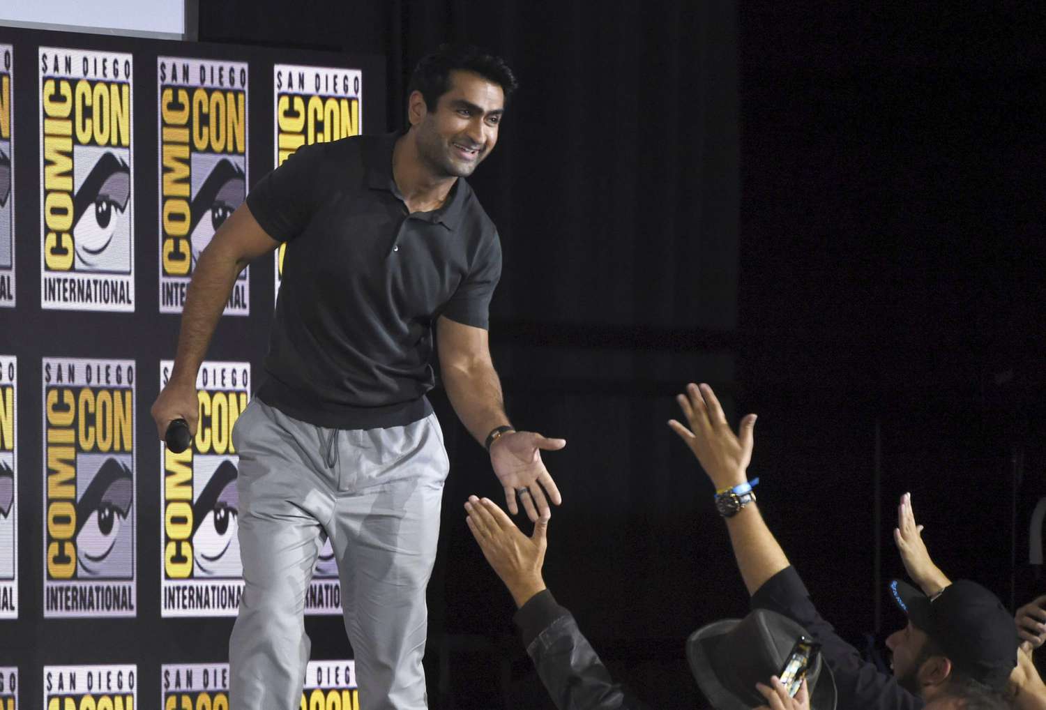 Mandatory Credit: Photo by Chris Pizzello/Invision/AP/Shutterstock (10342690e) Kumail Nanjiani greets fans at the Marvel Studios panel on day three of Comic-Con International, in San Diego 2019 Comic-Con - Marvel Studios, San Diego, USA - 20 Jul 2019