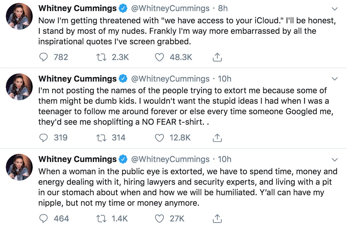 Comedian Whitney Cummings shares photo of her nipple after extortion  attempts | London Evening Standard | Evening Standard