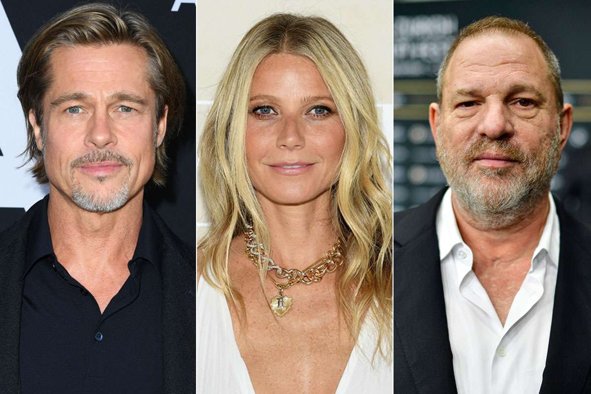 Brad Pitt (L), Gwyneth Paltrow (M), and Harvey Weinstein (R)