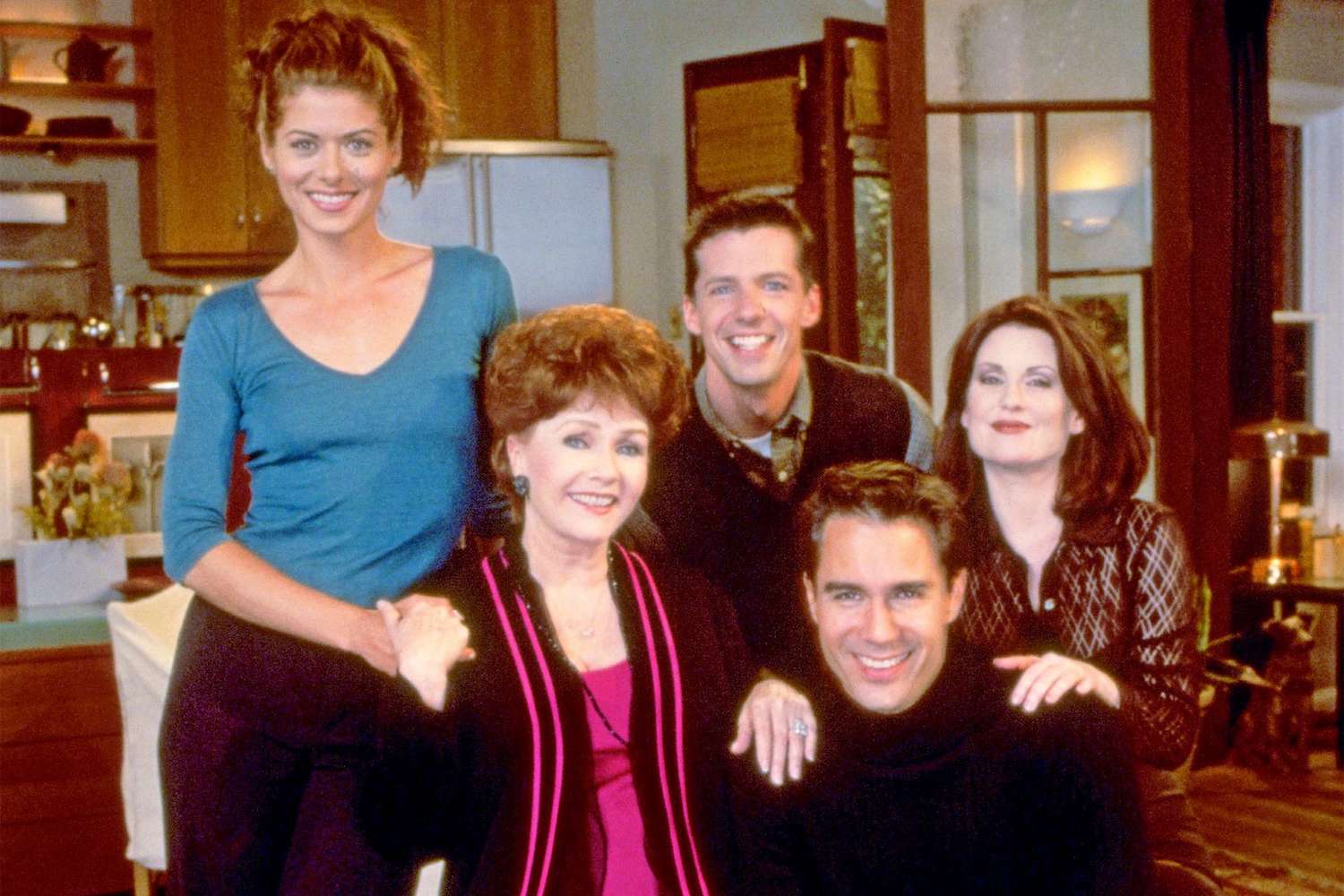WILL & GRACE -- "Who's Mom is it Anyway?" Episode 4 -- Pictured: (l-r) Debra Messing as Grace Adler, Debbie Reynolds as Bobbie Adler, Sean Hayes as Jack McFarland and Megan Mullally as Karen Walker -- (Photo by: Chris Haston/NBC/NBCU Photo Bank via Getty Images)