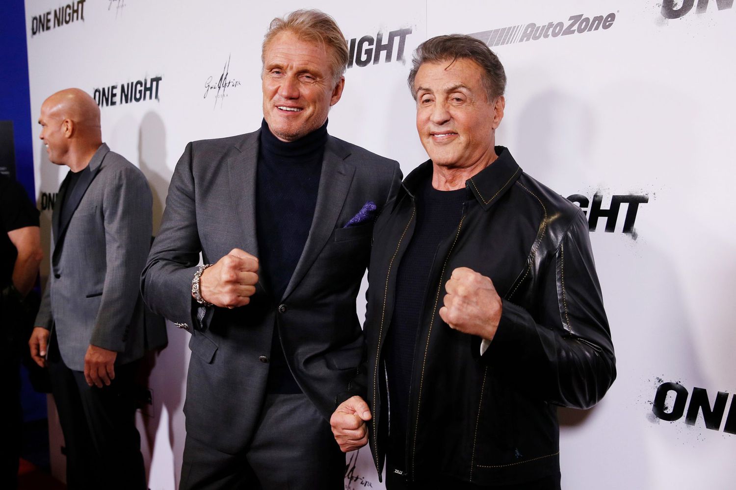 Dolph Lundgren, Sylvester Stallone. Rocky" co-star Dolph Lundgren, left, poses with Executive Producer Sylvester Stallone, right, on the red carpet at the premiere of DAZN's "ONE NIGHT: JOSHUA VS. RUIZ," a documentary film from Balboa Productions and DAZN Originals at the Writers Guild Theater, in Beverly Hills, Calif DAZN's "ONE NIGHT: JOSHUA VS. RUIZ" Premiere, Beverly Hills, USA - 21 Nov 2019