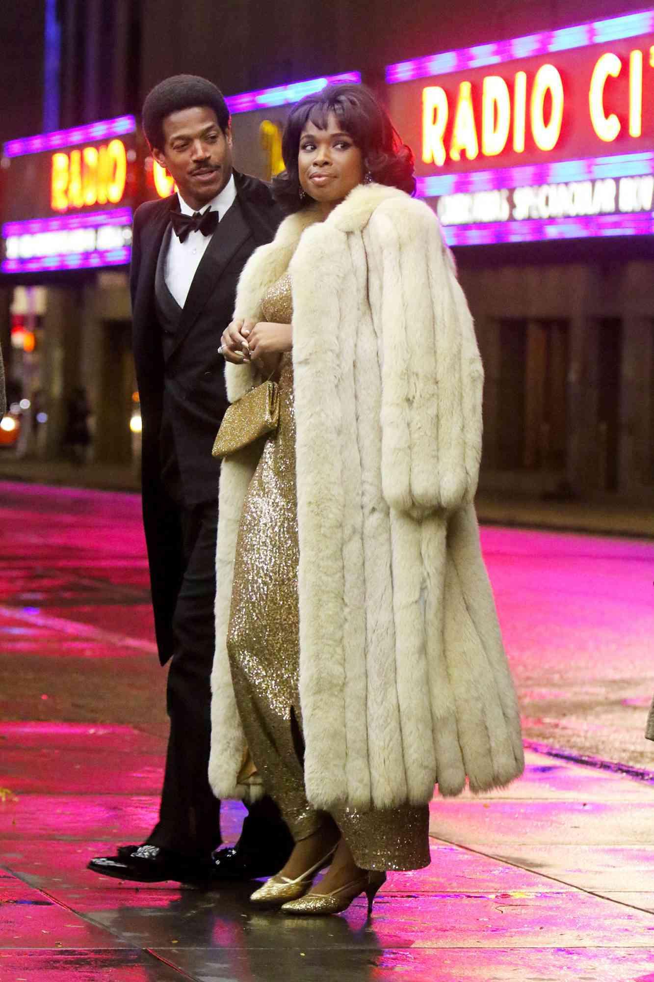 Jennifer Hudson and Marlon Wayans are seen on the set of the "Respect" on November 08, 2019 in New York City