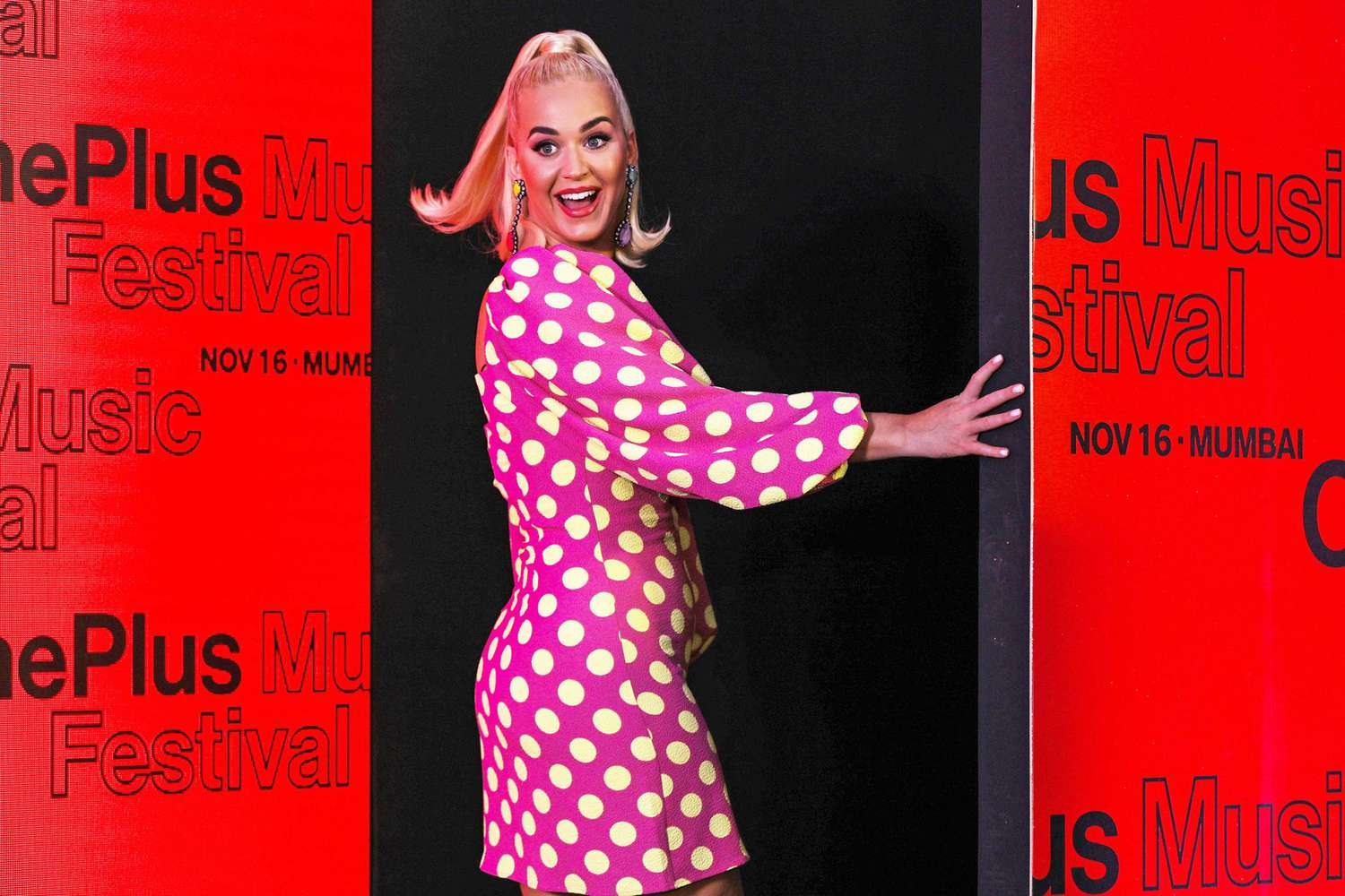 Katy Perry gestures during a press conference ahead of her concert in Mumbai, India, 12 November 2019