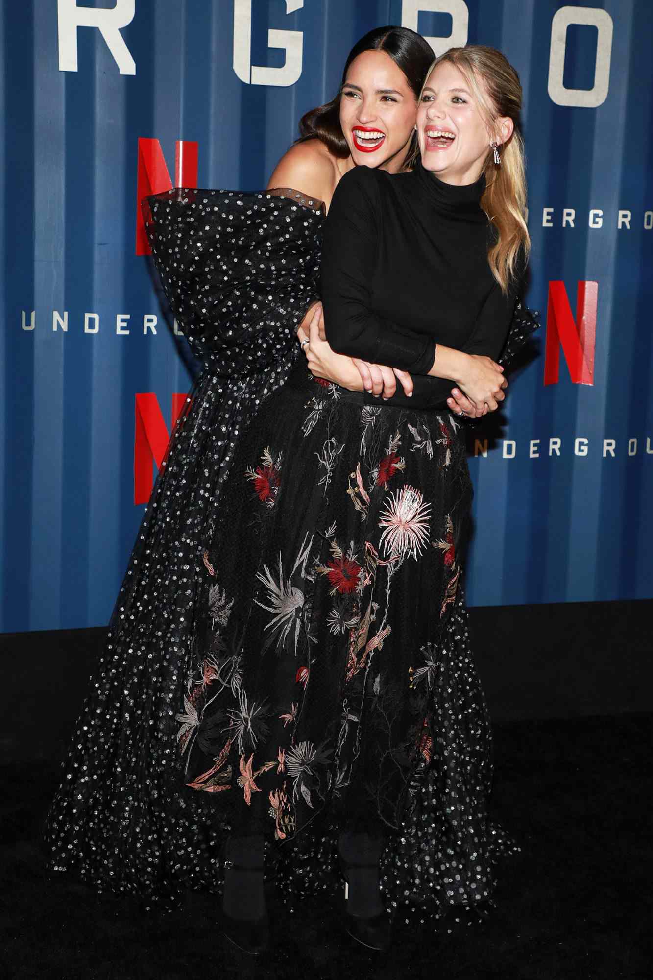 Melanie Laurent and Adria Arjona attend Netflix's "6 Underground" New York Premiere at The Shed on December 10, 2019 in New York City