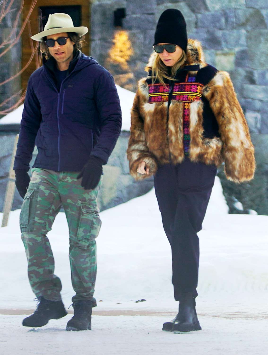 Gwyneth Paltrow and Brad Falchuk take a walk in town in Aspen, Colorado