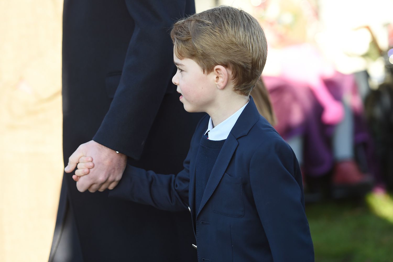 Prince George arriving to attend the Christmas Day morning church service at St Mary Magdalene Church in Sandringham, Norfolk. (Photo by Joe Giddens/PA Images via Getty Images)