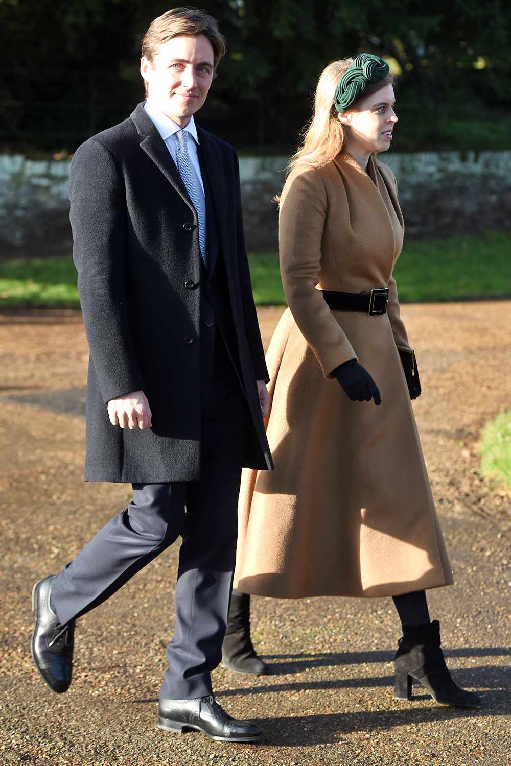 Edoardo Mapelli Mozzi and Princess Beatrice after attending the Christmas Day morning church service at St Mary Magdalene Church in Sandringham, Norfolk. (Photo by Joe Giddens/PA Images via Getty Images)