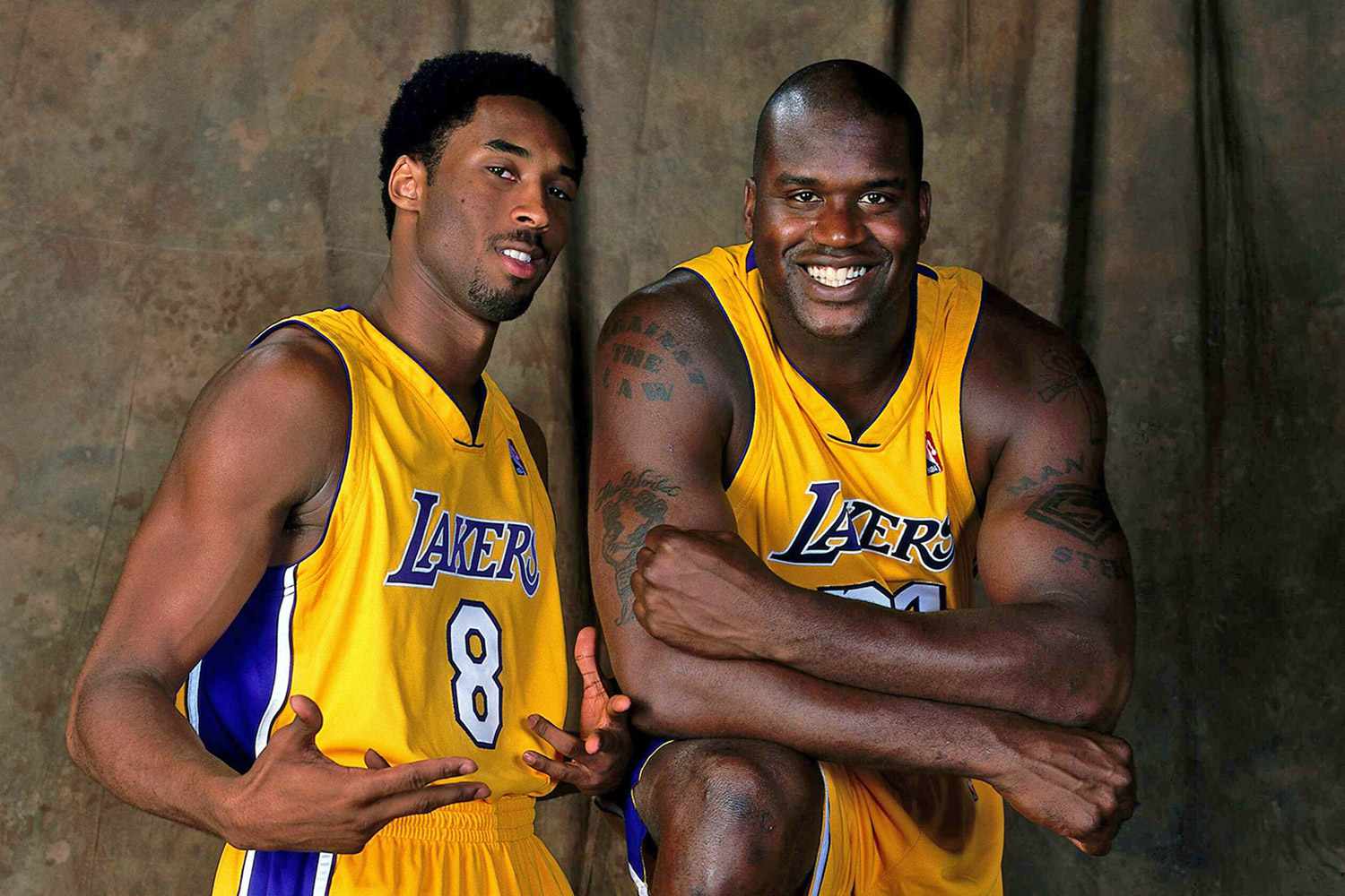 Kobe Bryant #8 and Shaquille O'Neal