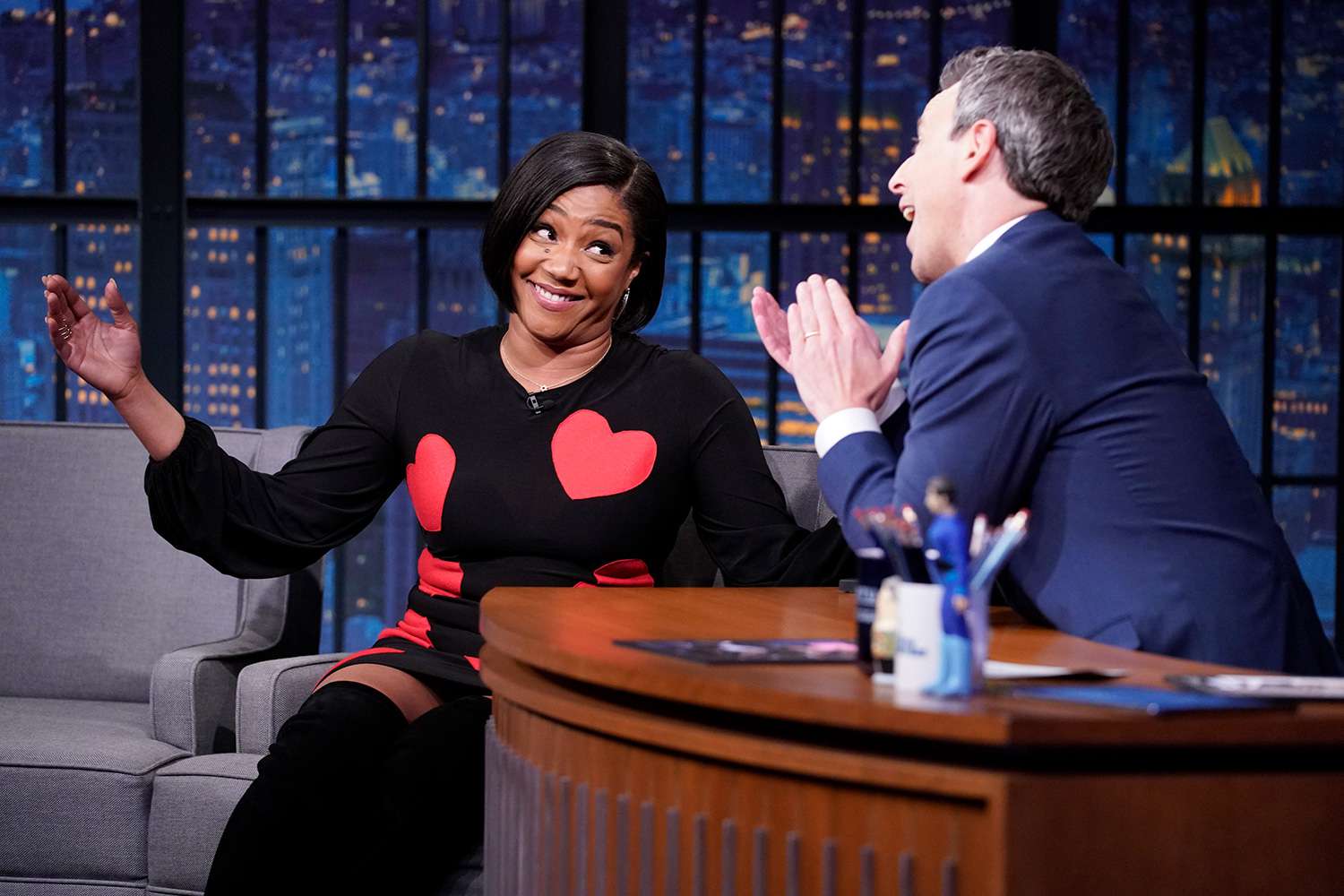 Tiffany Haddish during an interview with host Seth Meyers on January 8, 2020