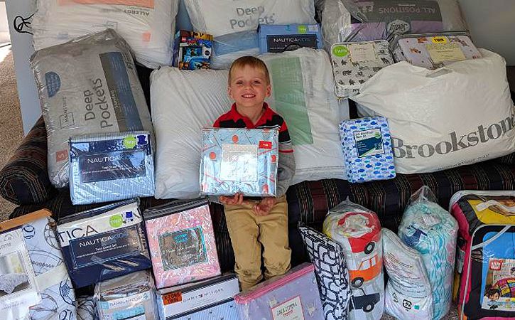 Tyler Sliz donated bedding to children in need.